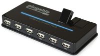 Plugable USB Hub, 10 Port - USB 2.0 with 20W Power Adapter and Two Flip-Up Ports