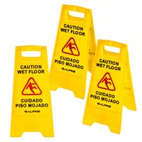 Alpine Industries 24-Inch Caution Wet Floor Sign - 3 Pack A-Frame Bright Yellow Warning Sign - Sturdy Double Sided Fold Out Bilingual Floor Safety Alert Ideal for Commercial Use
