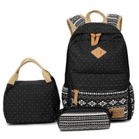 School Backpack, Aiduy Student Canvas Bookbag Lightweight Laptop Bag with Lunch Bags and Pen Case for Teen Boys and Girls (Black1, 3pcs)