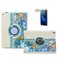 STENES Galaxy Tab S3 9.7 Case - STYLISH - 3D Handmade Crystal Mermaid Rose Flowers 360 Degree Rotating Stand Cover With Auto Sleep/Wake Feature For Samsung Galaxy Tab S3 9.7 - Navy Blue