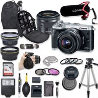 Canon EOS M6 Mirrorless Digital Camera with 15-45mm Lens Kit (Silver) + Wide Angle Lens + 2X Telephoto Lens + Flash + SanDisk 32GB SD Memory Card + Video Creator Accessory Bundle