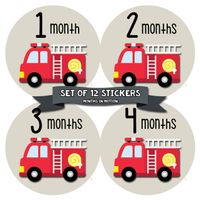 Baby Monthly Stickers - Monthly Milestone Stickers - Baby Month Stickers for Boy - Fire Engine Truck