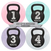 Months In Motion Baby Monthly Milestone Stickers - First Year Set of Baby Girl Month Stickers for Photo Keepsakes - Shower Gift - Workout Kettebell Gym Crossfit
