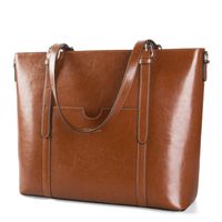 Women 15.6" Laptop Genuine Leather Shoulder Bag Work Handbag Satchel Carry-on Tote Bag in Trolley Handle by Enmain