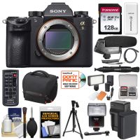 Sony Alpha A9 Wi-Fi 4K Digital Camera Body with 128GB Card + Battery & Charger + Case + Tripod + Remote + LED Video Light & Flash + Microphone + Kit