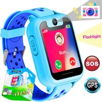 Kids Smartwatch for Boys Girls AMGUR LBS GPS Tracker for Kids Watch Phone with SOS Two-Way Call Voice Chat Remote Camera Anti Lost Alarm Clock Wrist Bracelet, Android iPhone (Blue)