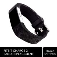 WITHit Designer Silicone Replacement Band for Fitbit Charge 2, Black Saffiano - Secure, Adjustable Stainless Steel Buckle Closure, Fitbit Watch Band Replacement, Sweat-Resistant, Fits Most Wrists