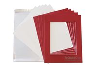 The Display Guys Pack of 25 Red Picture Photo Matting Mat Boards (White Core Bevel Cut) + Backing Boards + Clear Plastic Bags (25pcs Complete Set) (8"x10" Red Mat Boards Complete Set (25pcs)