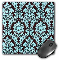 3dRose LLC 8 x 8 x 0.25 Inches Mouse Pad, Turquoise on Brown Damask (mp_60558_1)