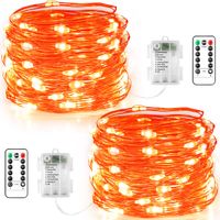 GDEALER 2 Pack Fairy Lights 20 FT 60 LEDs Battery Operated with Remote Christmas Lights Waterproof Copper Wire Firefly Twinkle Lights Orange Halloween String Lights for Bedroom Christmas Wedding Decor