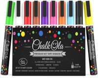 Fine Tip Chalk Markers (10 Pack 3mm) - Bold Color Erasable Dry Erase Marker Pens for Blackboards, Chalkboard, Window, Bistro - 3mm Reversible Bullet & Chisel Point