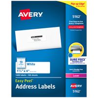 Avery Address Labels with Sure Feed for Laser Printers, 1-1/3" x 4", 1,400 Labels, Permanent Adhesive (5162)