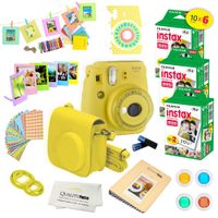 Fujifilm Instax Mini 9 Instant Camera w/Fujifilm Instax Mini 9 Instant Films (60 Pack) + A14 Pc Deluxe Bundle for Fujifilm Instax Mini 9 Camera (Yellow)