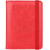 GDTK RFID Blocking Leather Passport Holder Cover Case Travel Wallet Elastic Strap (Red)