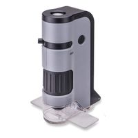 Carson MicroFlip 100x-250x LED Lighted Pocket Microscope with Flip Down Slide Base, Smartphone Adapter Clip, and UV Flashlight