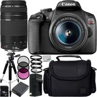 Canon EOS Rebel T7 with 18-55mm Lens, 75-300mm Lens and 8pc Accessory Bundle - Includes 16GB SD Memory Card + Replacement Battery + Medium Carrying Case + More