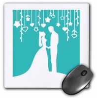 3dRose 8 x 8 x 0.25 Inches Mouse Pad, Elegant Bride and Groom Silhouettes on Turquoise/Teal Blue (mp_120285_1)