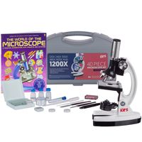 AmScope 1200X 40-pcs Kids Student Beginner Microscope Kit with Slides, LED Light, Carrying Box and Book"The World of The Microscope"