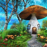 OFILA Fairy Land Backdrop 5x5ft Magic Forests Mushroom House Flowers Elf Glitters Grass Land Enchanted Theme Baby Shower Party Children Birthday Background Decoration Girls Portraits Toddlers Shoots