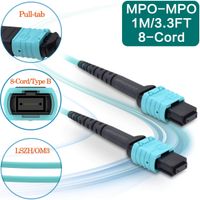 SPEEDWOLF 1M / 3.3FT 8 Fibers Type B OM3 MPO - MPO Patch Cord Cable Female/Female LSZH FTTH MPO to MPO Optical Fiber PatchCord Jumper for 10G QSFP+ and 100G QSFP28 Transceivers Compatible MTP Aqua