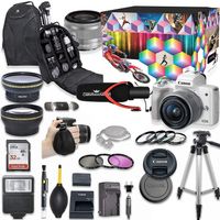 Canon EOS M50 Mirrorless Digital Camera with 15-45mm Lens Kit (White) + Wide Angle Lens + 2X Telephoto Lens + Flash + SanDisk 32GB SD Memory Card + Video Creator Accessory Bundle