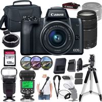 Canon EOS M50 Mirrorless Digital Camera (Black) and 15-45mm & 75-300mm Lens w/High Speed Flashlight + Prime Accessory Bundle