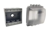 Sealproof 2-Gang Weatherproof Exterior In Use Outlet Cover and Box Kit - Double Gang Metallic Electrical Outlet Box with Three 1/2-Inch Holes and UL Extra Duty, Lockable, In Use Outdoor Outlet Cover