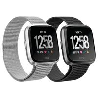 LNOOIU Metal Bands Compatible for Fitbit Versa/Versa Lite Edition/Versa 2, Small and Large Replacement Stainless Steel Metal Wristband Accessories Strap Women Men(Black/Silver)