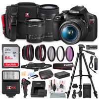 Canon T7 EOS Rebel DSLR Camera with EF-S 18-55mm f/3.5-5.6 is II and 55-250mm f4-5.6 is STM Lenses + UV Filter Kit & 64GB SD Card Deluxe Bundle
