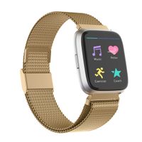 POY Compatible for Fitbit Versa Bands, Replacement for Stainless Steel Mesh Fitbit Versa Lite Bands Metal Strap with Strong Magnet Lock Wristbands for Women Men Gold Small