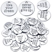 50pcs Inspirational Words Charm Antique Silver Flat Message Pendants Jewelry Findings Making Accessory for Crafting Necklace Bracelet,20 * 20mm