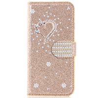 Miagon for Samsung Galaxy Note 10 Glitter Wallet Case,3D Diamond Kickstand Magnetic Bling PU Leather Flip Protective Cover,Heart Gold