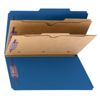 Smead Pressboard Classification File Folder with SafeSHIELD Fasteners, 2 Pocket Dividers, 2" Expansion, Legal Size, Dark Blue, 10 per Box (19077)