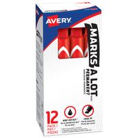 Avery Marks-A-Lot Permanent Markers, Large Desk-Style Size, Chisel Tip, Water and Wear Resistant, 12 Red Markers (08887)