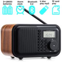 Table Radio FM AM SW Radio Digital Wooden Radio with Alarm Clock、Rotary Dial、Bluetooth 4.2 Speaker、USB Port、TF Card Slot、Aux-in Jack、2×18650 Batteries
