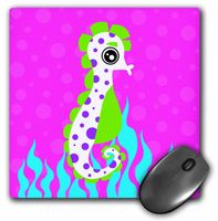 3dRose LLC 8 x 8 x 0.25 Inches Cute White Seahorse and Blue Seaweed Mouse Pad (mp_10795_1)