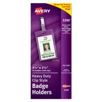Avery Heavy Duty Clip Style Badge Holders, Portrait, Garment Friendly Clip, 2.25 x 3.5 inches, Pack of 25 (05396)