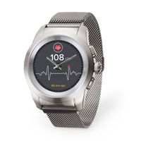 MyKronoz ZeTime Elite Hybrid Smartwatch 44mm with Mechanical Hands Over a Color Touch Screen - Brushed Silver/Milanese (Certified Refurbished)