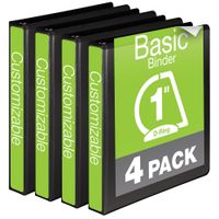 Wilson Jones D-Ring Vinyl View Binder, 1", Black, 4-Pack (W70386-14B)