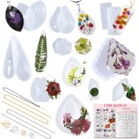 Funshowcase Necklace Pendant and Earrings Epoxy Silicone Molds with Hanging Holes, Jewelry Making Supply Set 45 Pack