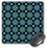 3dRose LLC 8 x 8 x 0.25 Inches Mouse Pad, Light Blue and Green Patterned Abstract Flowers on A Navy Blue Background (mp_63946_1)