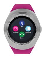 iTOUCH Curve  Bluetooth Smart Watch Phone and Fitness Activity Tracker Touch Screen Smart Wrist Watch, Silver/Fuchsia