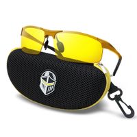 BLUPOND Night Driving Glasses - Semi Polarized Yellow Tint HD Vision Anti Glare Lens - Unbreakable Metal Frame with Car Clip Holder - Knight Visor (Gold)