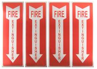 Fire Extinguisher Signs - 4-Pack Metal Aluminum Fire Extinguisher Signs with Arrow Symbol, Self-Adhesive Decal, Ideal for Office, Retail, Restaurants, Indoors and Outdoors, 3.9 x 11.75 Inches
