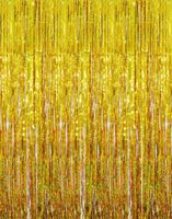 GOER 3.2 ft x 9.8 ft Metallic Tinsel Foil Fringe Curtains for Party Photo Backdrop Wedding Decor (2 Pcs, Shiny Gold)
