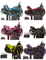 Acerugs Beautiful Western Pleasure Trail Barrel Racing Show Horse Saddle Free TACK Set PAD Silver Crystals (Black, 18)