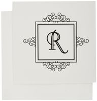 3dRose Initial R Monogrammed Black, White Elegant - Greeting Cards, 6 x 6", Set of 6 (gc_154341_1)