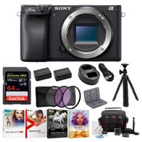 Sony a6400 Mirrorless Digital Camera (Body Only) Bundle with High Speed 64 GB SDXC Card, Filter Kit, Three Batteries, USB Charger, Corel Photo Suite, Messenger Bag, Flexible Tripod, SD Card Wallet