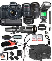 Canon EOS 5D Mark IV with 24-105mm f/4 L is II USM + 50mm 1.8 STM + Tamron 70-300mm + 500mm Telephoto + 128GB Memory + Pro Battery Bundle + TTL SpeedLight + Pro Filters,(26pc Bundle)