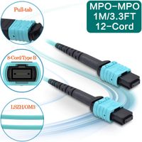 SPEEDWOLF 1M / 3.3FT 12 Fibers Type B OM3 MPO - MPO Patch Cord Cable Female/Female LSZH FTTH MPO to MPO Optical Fiber PatchCord Jumper for 10G QSFP+ and 100G QSFP28 Transceivers Compatible MTP Aqua